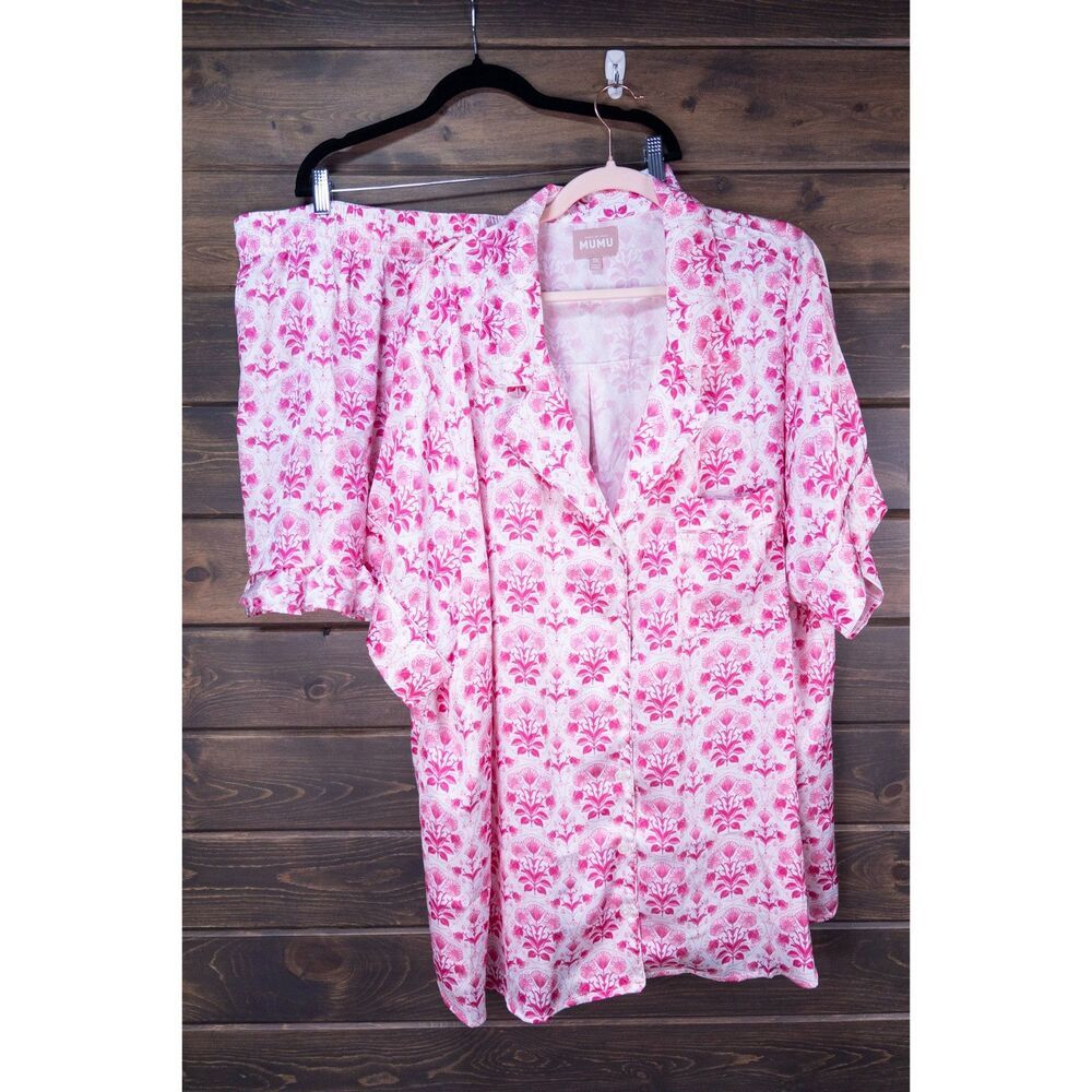 Show Me Your Mumu Pink Floral Pajama Set Womens 3X Button Up Shorts Ruffle